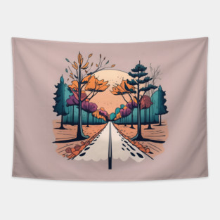 Autumn Forest Minimalistic Drawing Tapestry