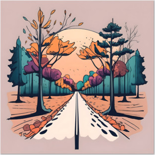Autumn Forest Minimalistic Drawing Posters and Art