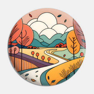 Autumn Landscape Minimalistic Drawing Pin