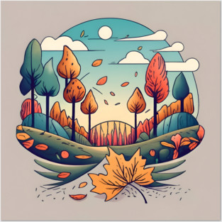 Autumn Forest Minimalistic Drawing Posters and Art