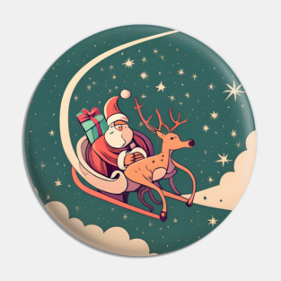 Santa Claus in Sleigh Minimalistic Drawing Pin