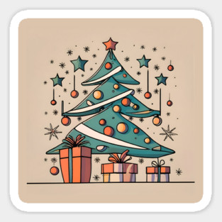Modern Christmas Tree Minimalistic Drawing Sticker