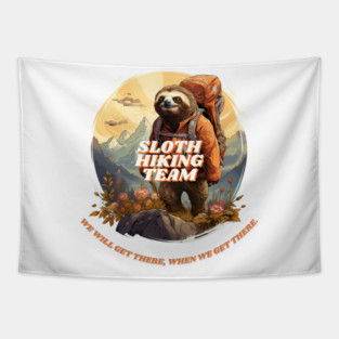 Sloth Hiking Team Illustration Tapestry