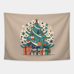 Modern Christmas Tree Minimalistic Drawing Tapestry