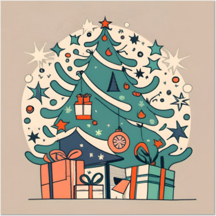 Modern Christmas Tree Minimalistic Drawing Posters and Art