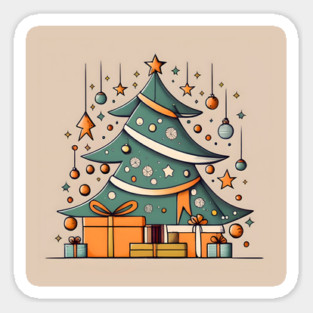Modern Christmas Tree Minimalistic Drawing Sticker