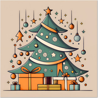 Modern Christmas Tree Minimalistic Drawing Posters and Art