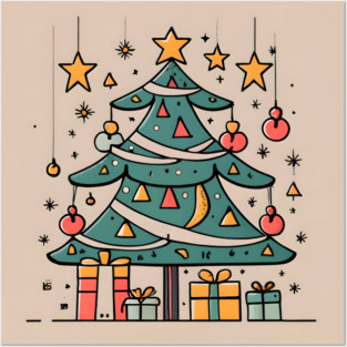Modern Christmas Tree Minimalistic Drawing Posters and Art