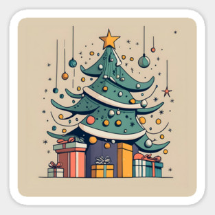 Modern Christmas Tree Minimalistic Drawing Sticker
