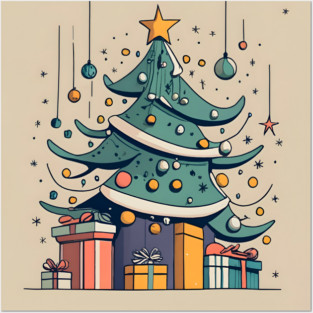 Modern Christmas Tree Minimalistic Drawing Posters and Art