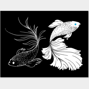 Black And White Betta Fish / Strongest Sorcerer Anime Inspired / Siamese Fighting Fish Anime / SatoSugu Posters and Art