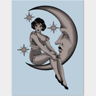 Tattoo Woman on the Moon Posters and Art
