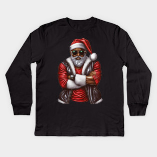 Cool Black Santa, African American Santa Kids Long Sleeve T-Shirt