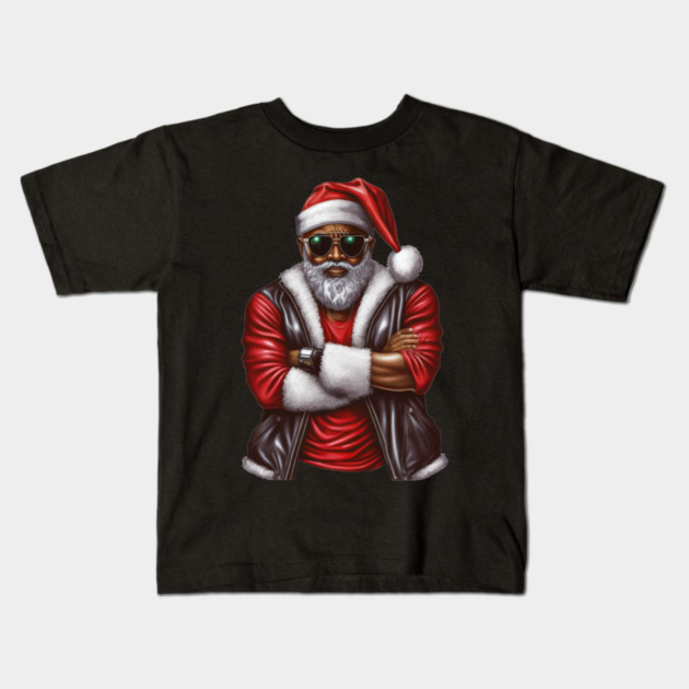 Cool Black Santa, African American Santa Kids T-Shirt by UrbanLifeApparel
