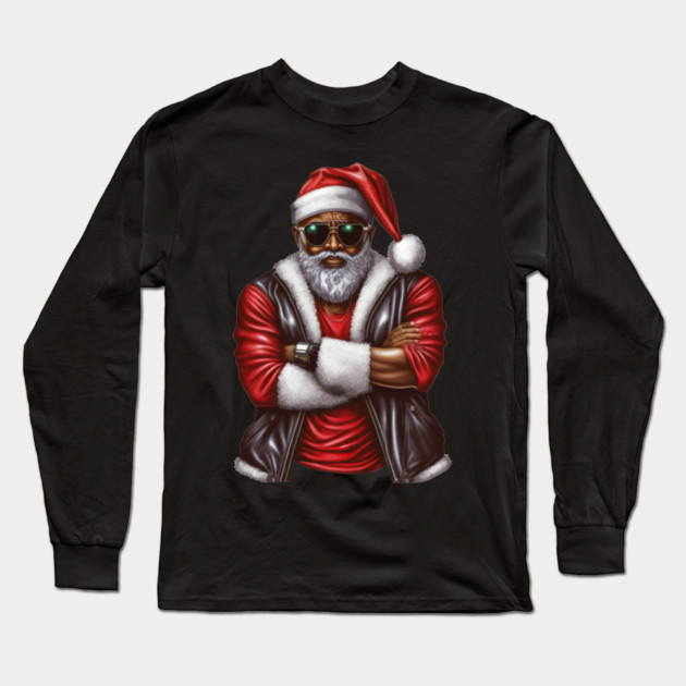 Cool Black Santa, African American Santa Long Sleeve T-Shirt by UrbanLifeApparel