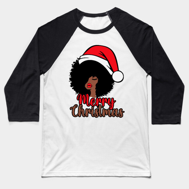 Merry Christmas, Black Woman Santa, Black Mrs Santa Claus Baseball T-Shirt by UrbanLifeApparel
