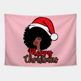 Merry Christmas, Black Woman Santa, Black Mrs Santa Claus Tapestry