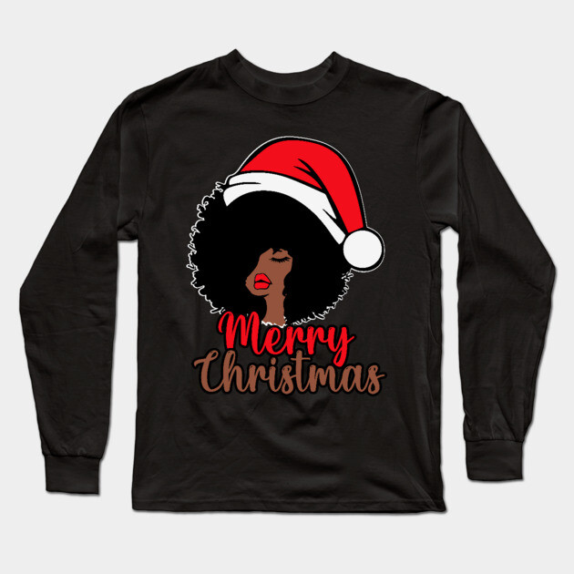 Merry Christmas, Black Woman Santa, Black Mrs Santa Claus Long Sleeve T-Shirt by UrbanLifeApparel