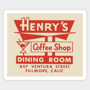 Vintage Diner Matchbook Henry's Coffee Shop Fillmore California Magnet