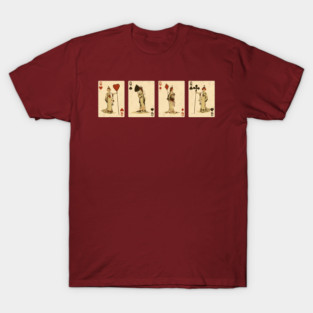 Four Queens of Vintage Playing Cards: Spades, Hearts, Diamonds, and Clubs T-Shirt