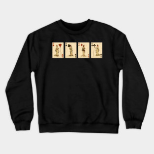 Four Queens of Vintage Playing Cards: Spades, Hearts, Diamonds, and Clubs Crewneck Sweatshirt
