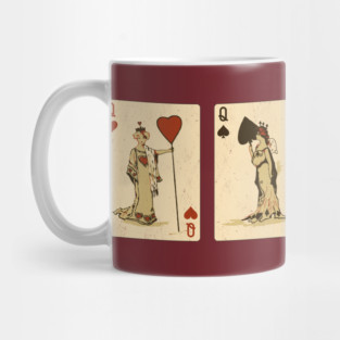 Four Queens of Vintage Playing Cards: Spades, Hearts, Diamonds, and Clubs Mug