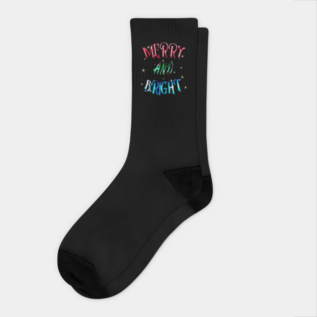 Merry and Bright Glitter Style Text Socks by Luvv Designs
