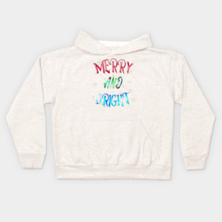 Merry and Bright Glitter Style Text Kids Hoodie
