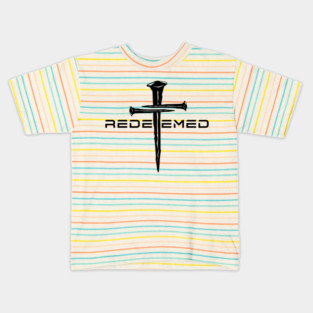 Redeemed Black 3 Nail Cross, Unisex Christian Cotton T-Shirt, Stylish Black Imagery, Trendy Spiritual Shirt, Christian Apparel, Comy, Soft Kids T-Shirt