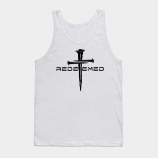 Redeemed Black 3 Nail Cross, Unisex Christian Cotton T-Shirt, Stylish Black Imagery, Trendy Spiritual Shirt, Christian Apparel, Comy, Soft Tank Top