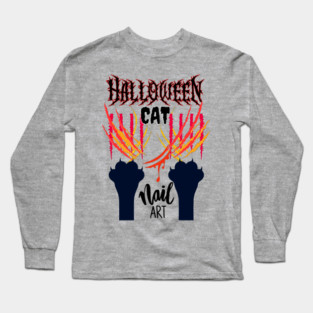 Halloween Cat Nail Art Long Sleeve T-Shirt