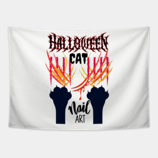 Halloween Cat Nail Art Tapestry