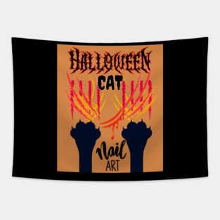 Halloween Cat Nail Art Tapestry