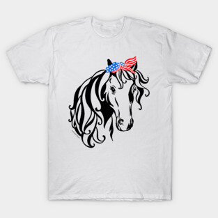 Patriotic Horse Lover Pony Bandana American Flag USA America T-Shirt