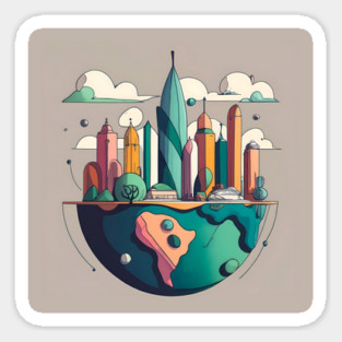 Earth with skyscrapers drawing Sticker