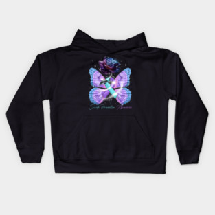 Suicide Prevention Awareness Ribbon Rose Butterfly Kids Hoodie