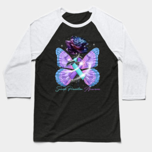 Suicide Prevention Awareness Ribbon Rose Butterfly Baseball T-Shirt