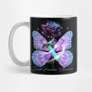 Suicide Prevention Awareness Ribbon Rose Butterfly Mug
