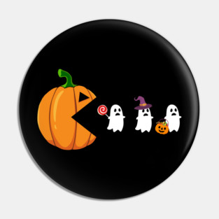 Pack Man Pumpkin Eating Ghosts - Funny Halloween, Unique, Special, Gift Idea, Retro Game, Arcade Game, Geek, Nerd, Gamer, Gaming, Lover Fan, Best for Men, Women, Kids, Dad, Black Cat, Witch, Costume, Skeleton, Ghost, Spooky, Pin