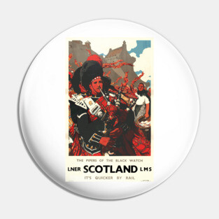 The Pipers of the Black Watch, Scotland - Vintage Travel Poster Design Pin