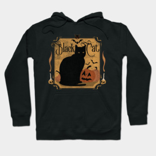 Distressed, Vintage Black Cat and Pumpkins Hoodie