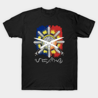 Philippine Flag Sun/ Ginunting sword/Baybayin word Arnis T-Shirt