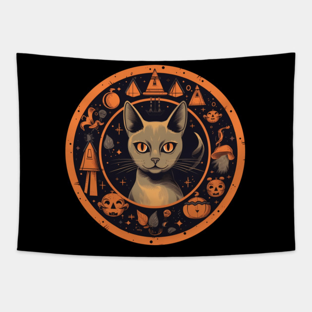 Abyssinian Cat Halloween, Cat Lover Tapestry by logiamerch