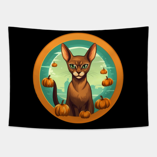 Abyssinian Cat Halloween, Cat Lover Tapestry by logiamerch