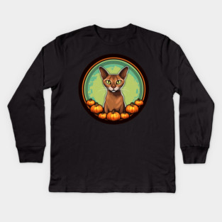Abyssinian Cat Halloween, Cat Lover Kids Long Sleeve T-Shirt