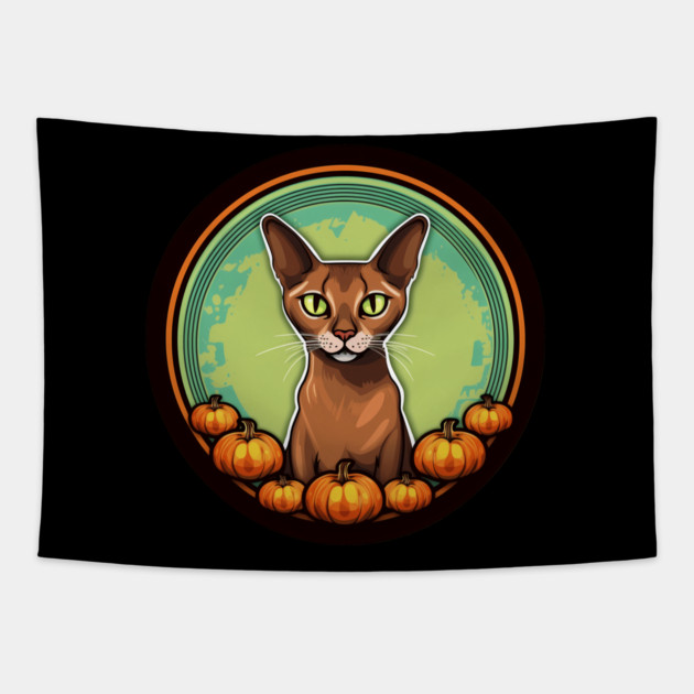 Abyssinian Cat Halloween, Cat Lover Tapestry by logiamerch