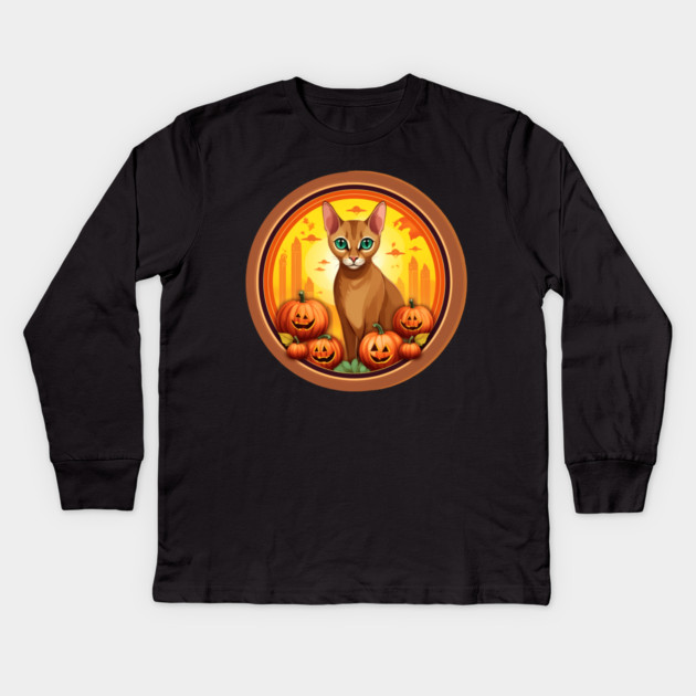 Abyssinian Cat Halloween, Cat Lover Kids Long Sleeve T-Shirt by logiamerch