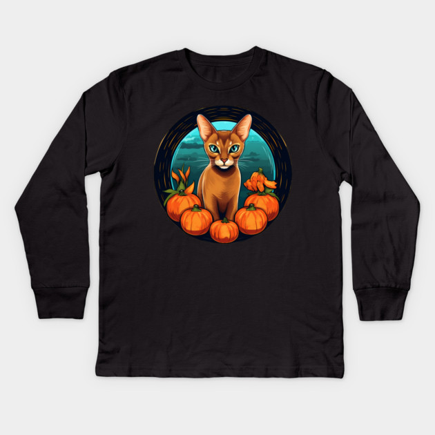 Abyssinian Cat Halloween, Cat Lover Kids Long Sleeve T-Shirt by logiamerch