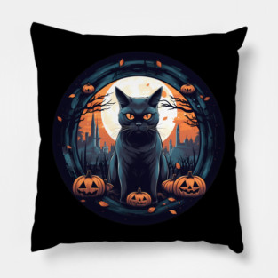 American Shorthair Black Cat Halloween, Cat Lover Pillow
