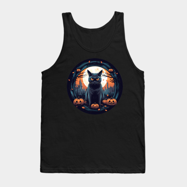 American Shorthair Black Cat Halloween, Cat Lover Tank Top by logiamerch